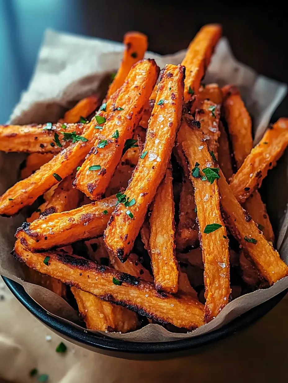 Crispy fries served in a bowl with green herbs on top.