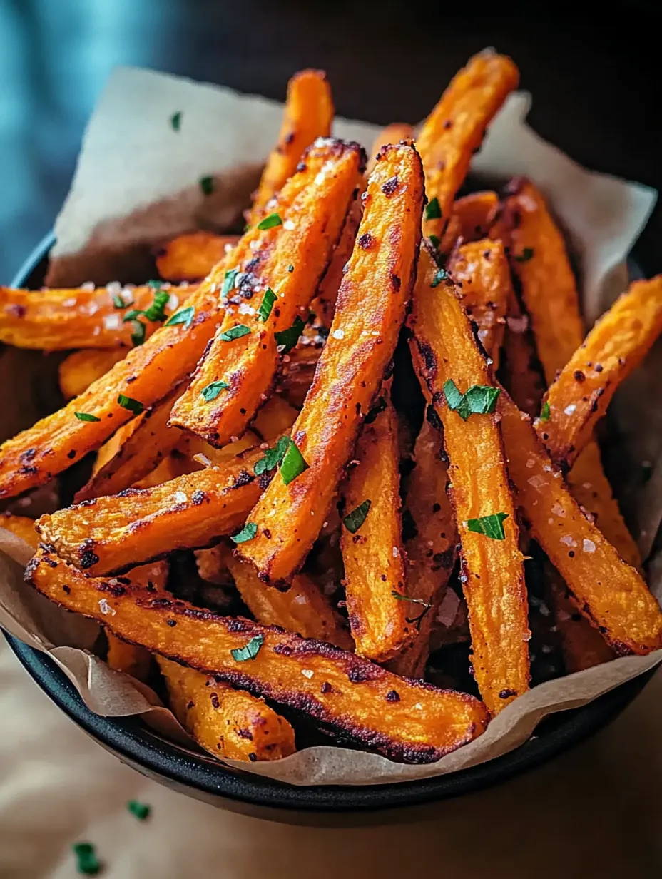 Golden brown potato fries piled in a serving dish.