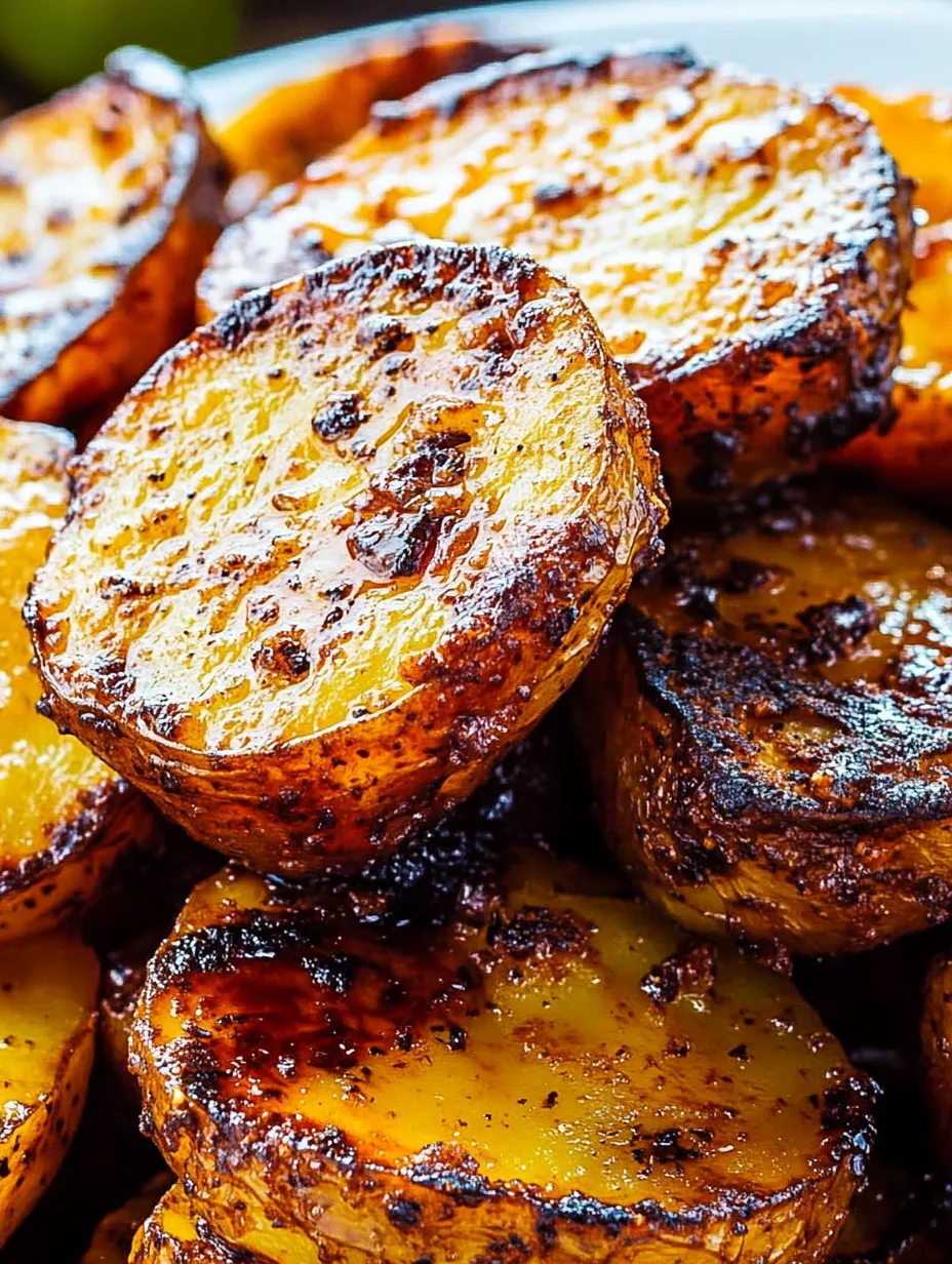 Sliced potatoes with blackened edges.