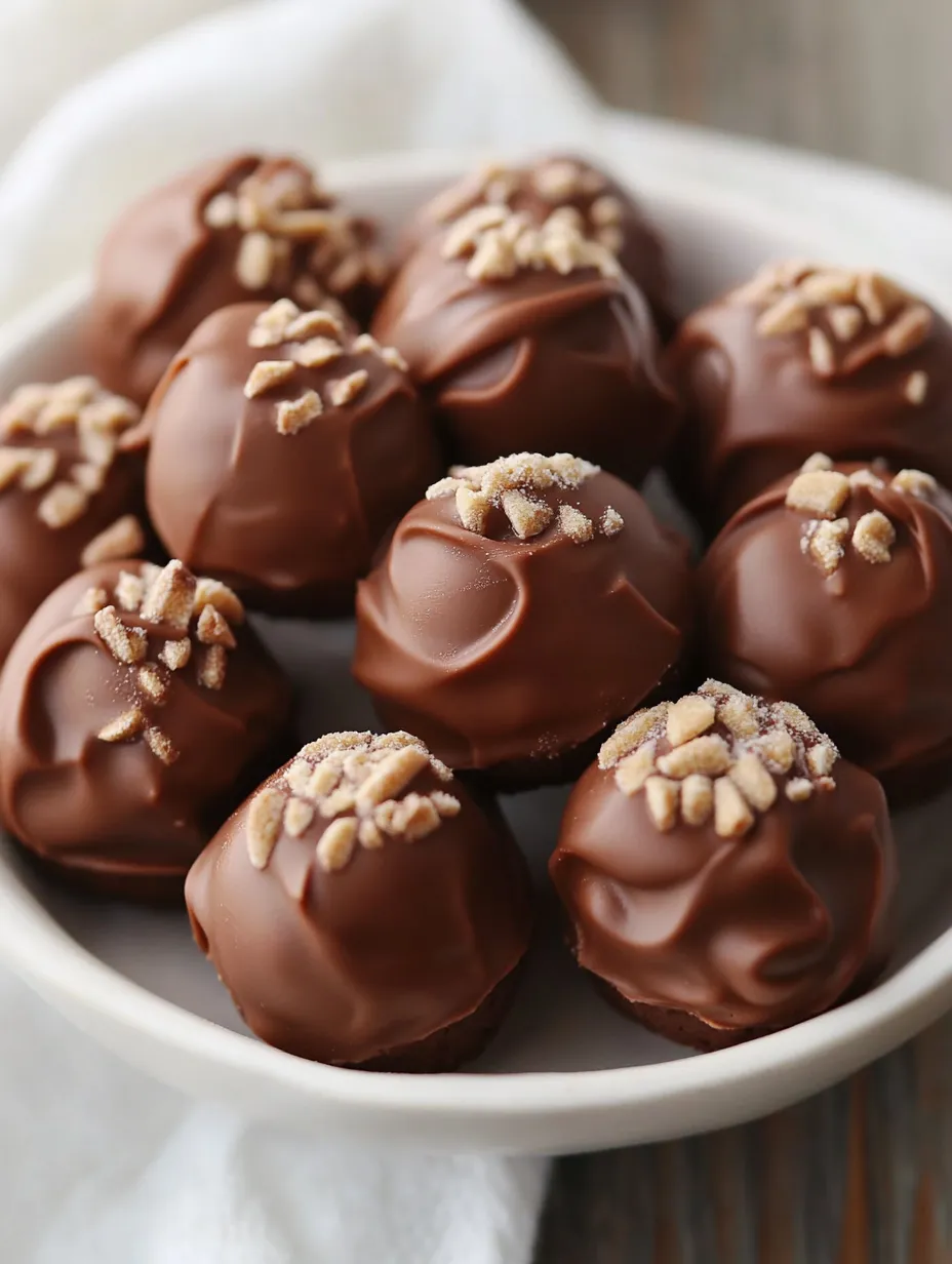 A bowl of chocolate balls with nuts.