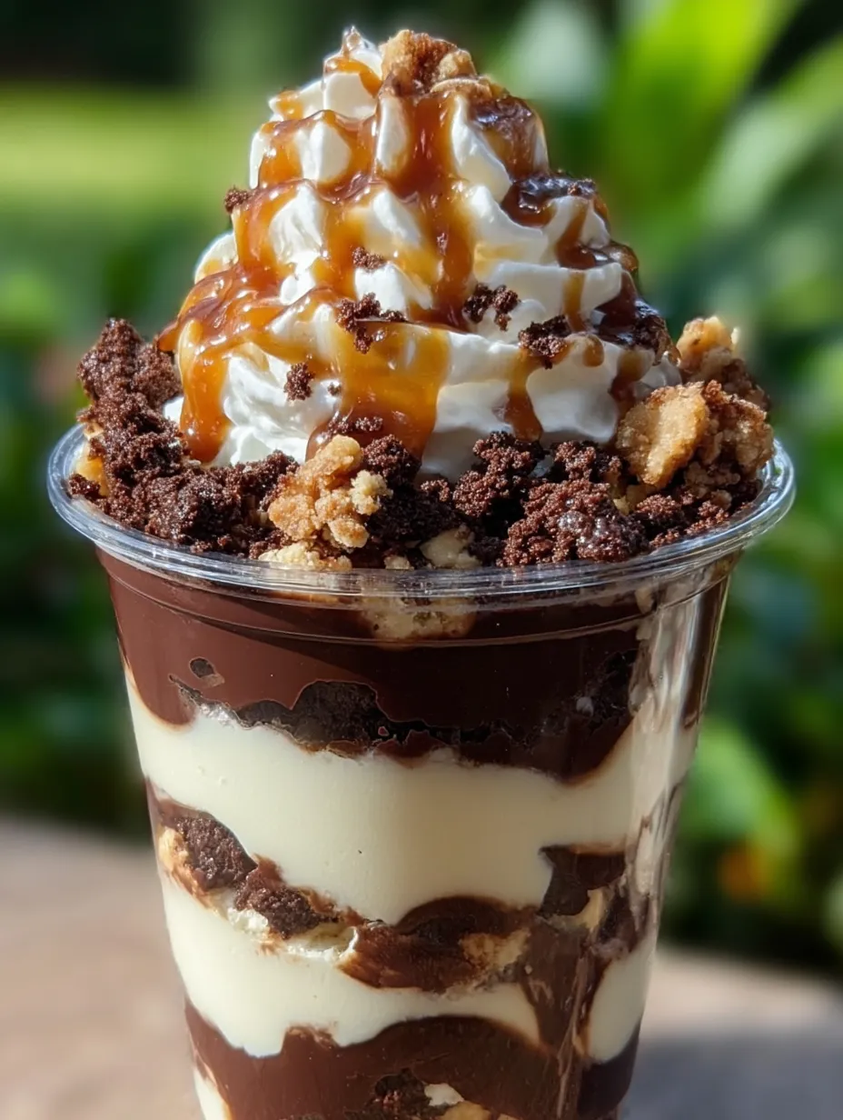 A chocolate and caramel ice cream dessert.