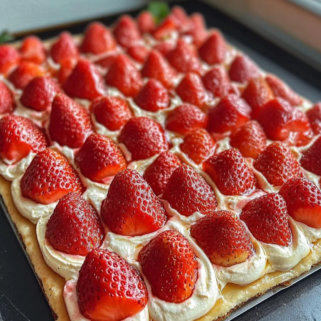 A close up of a strawberry shortcake.