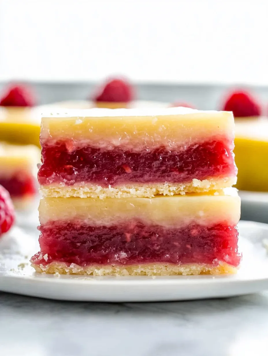 A slice of cake with raspberries on top.