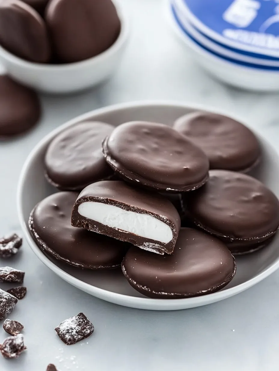 A white bowl with chocolate and white cookies.