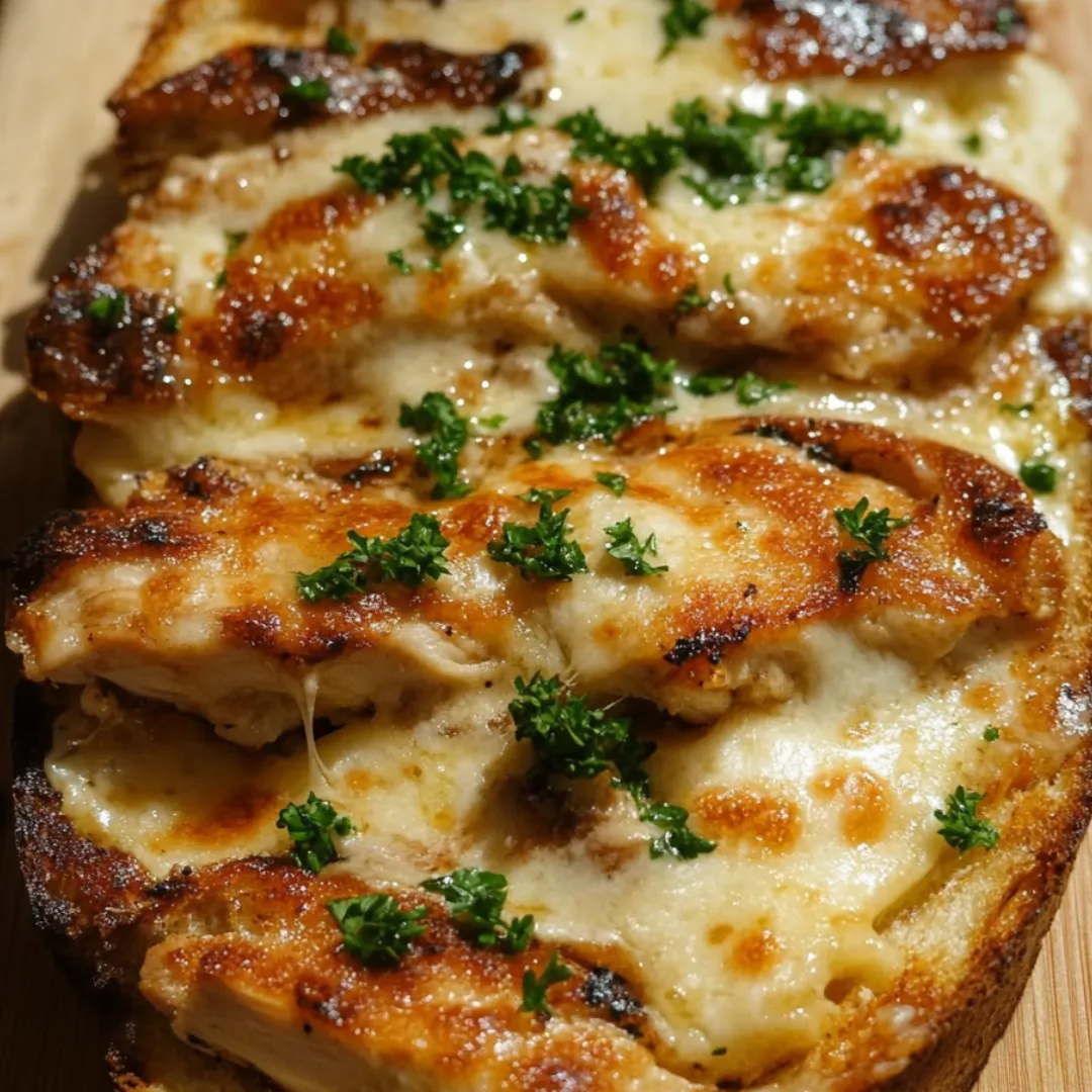 A slice of bread with chicken and cheese on it.