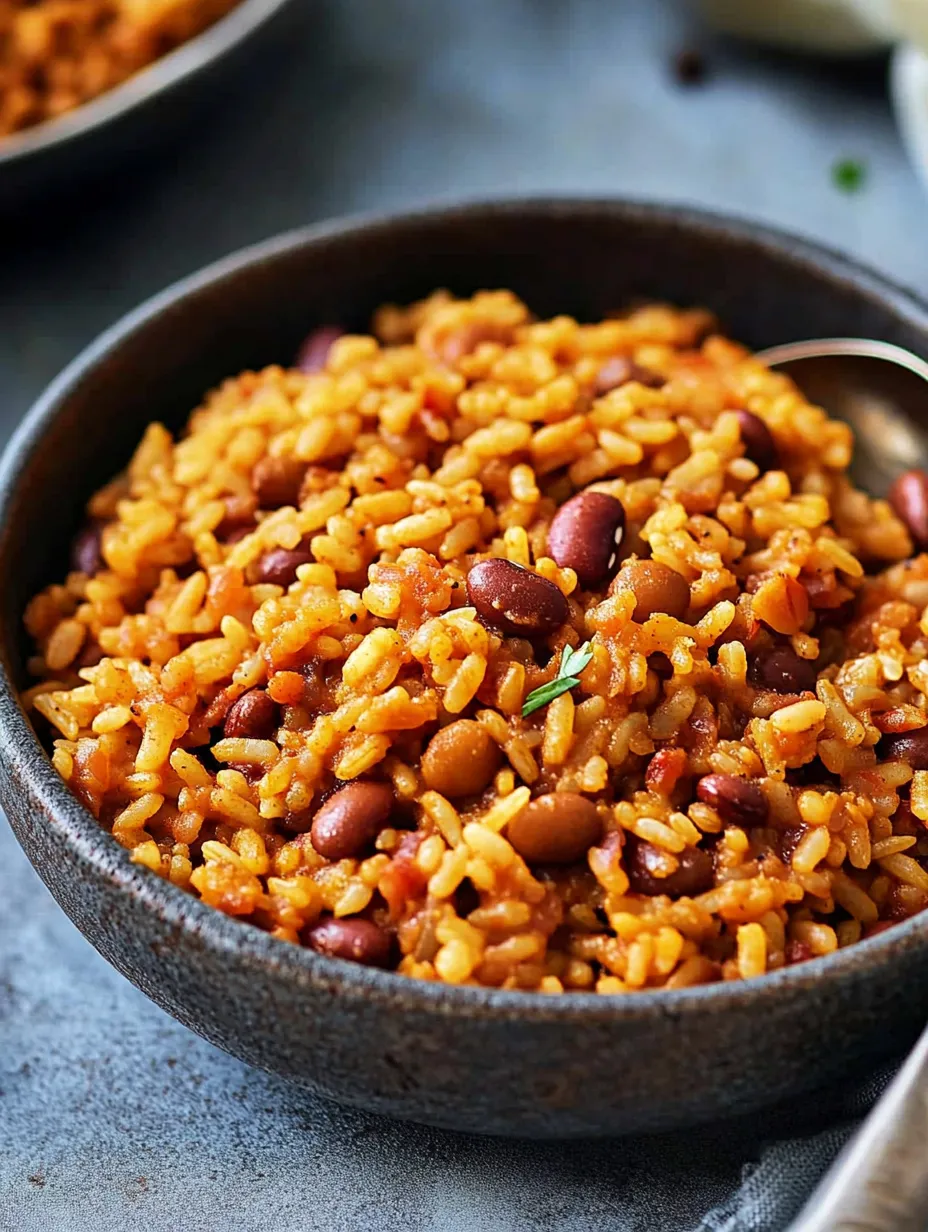 A bowl of rice with beans and peas.