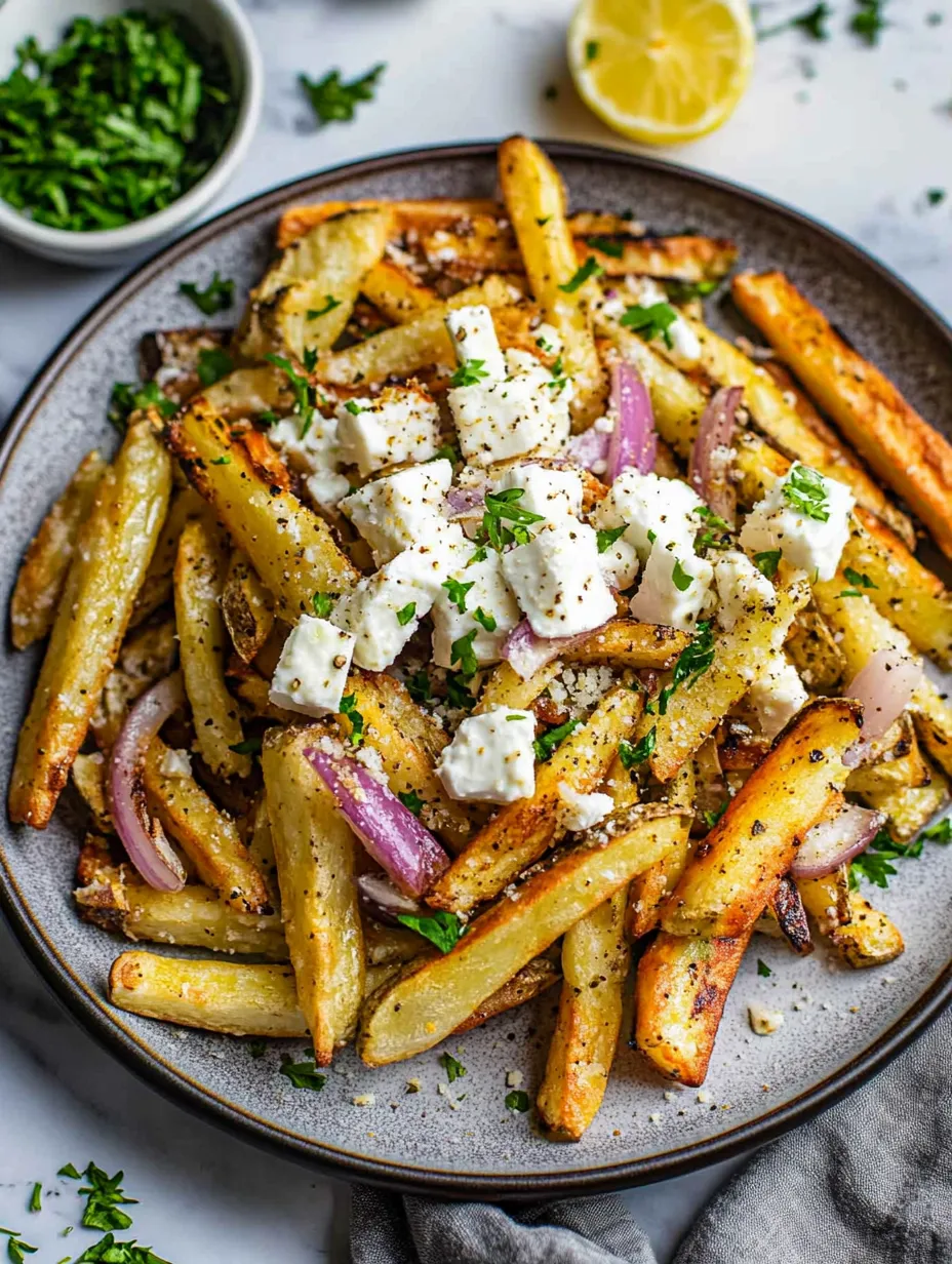 A plate of fries with cheese and onions.
