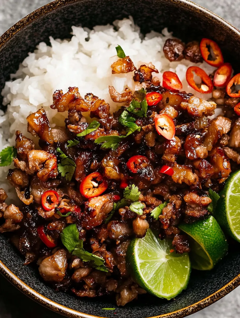 A bowl of meat and rice with a lime wedge.