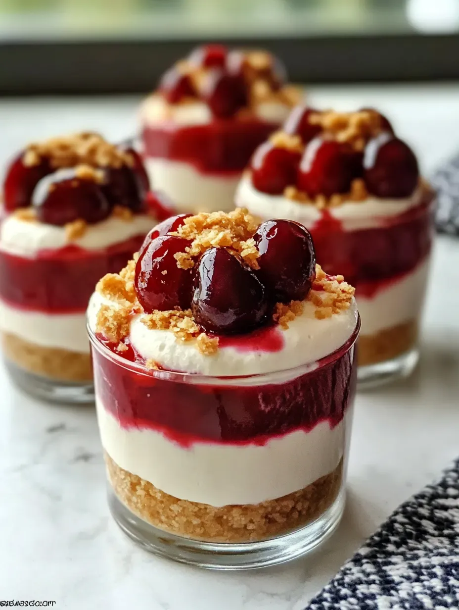 Three desserts with cherries and whipped cream.