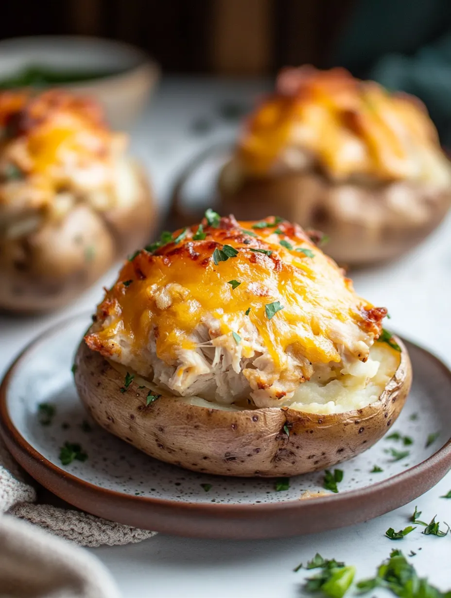A close up of a baked potato with cheese and bacon.