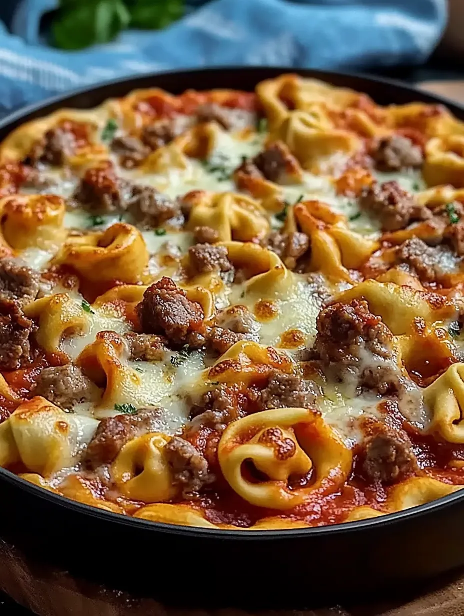 Pizza stacked with pasta on top and gooey cheese.