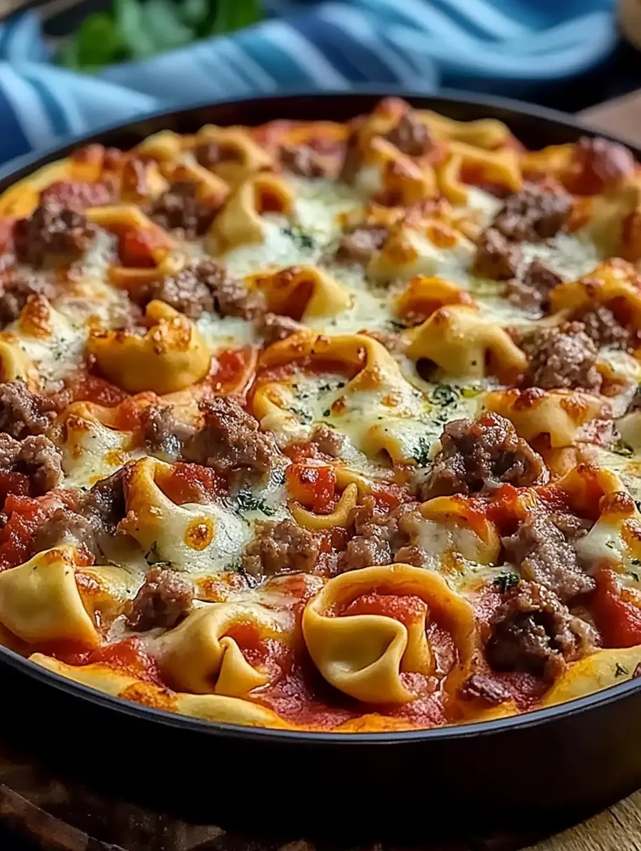 Pizza topped with hearty slices of meat and pillowy pasta.