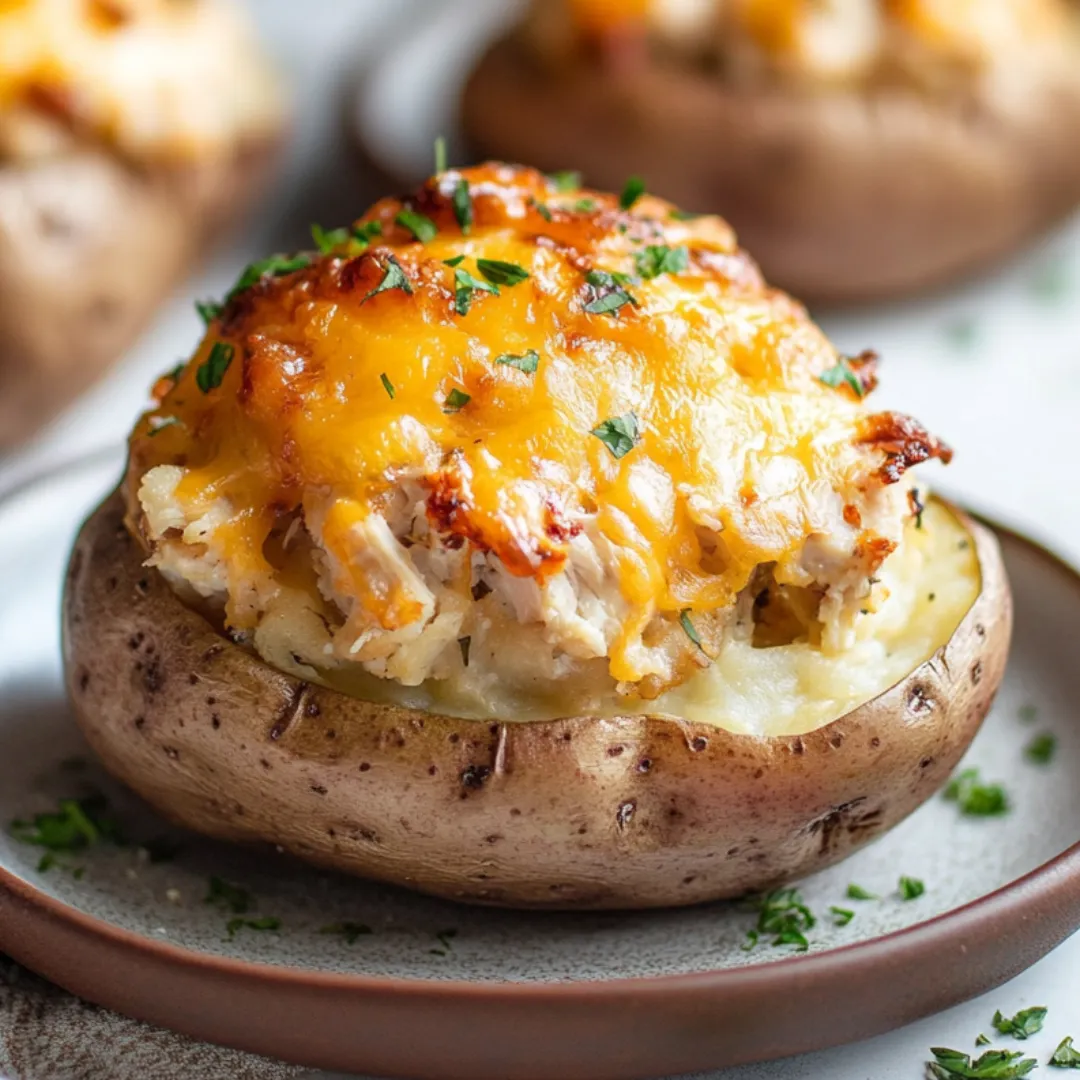 Baked potato loaded up with bacon and cheese.