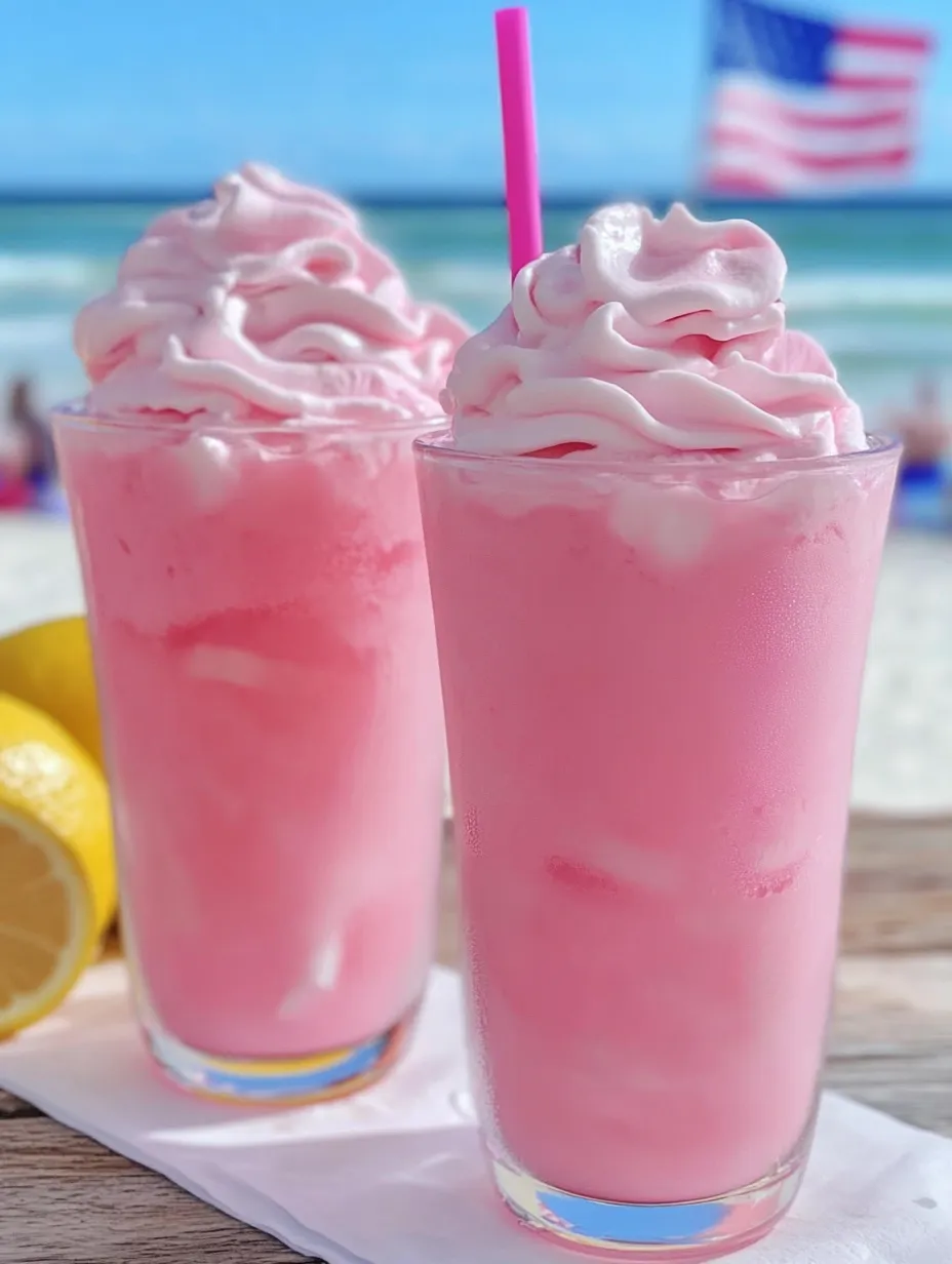 Pair of pink drinks and a straw peeking out.