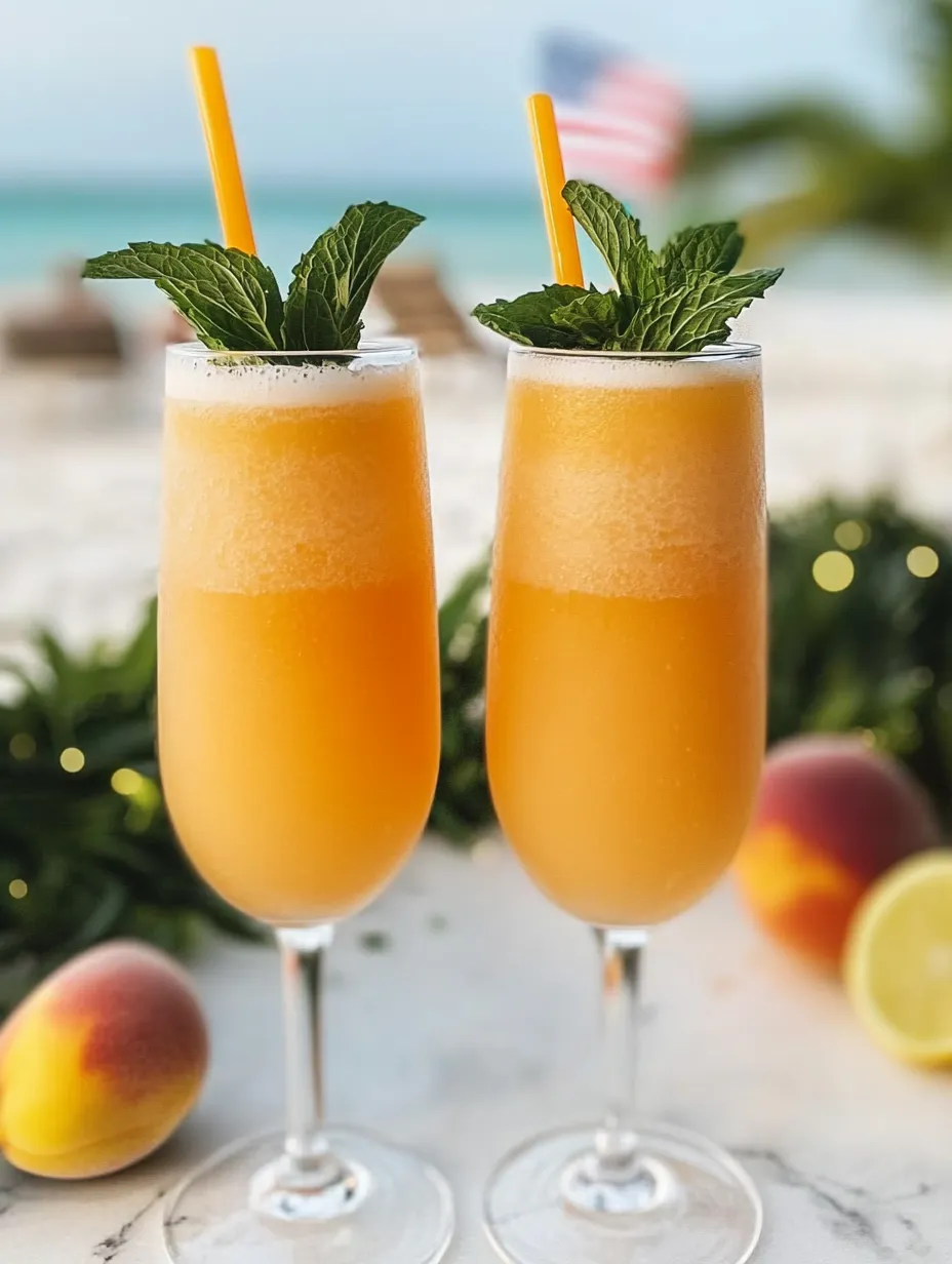 Two glasses of orange juice with mint garnish.
