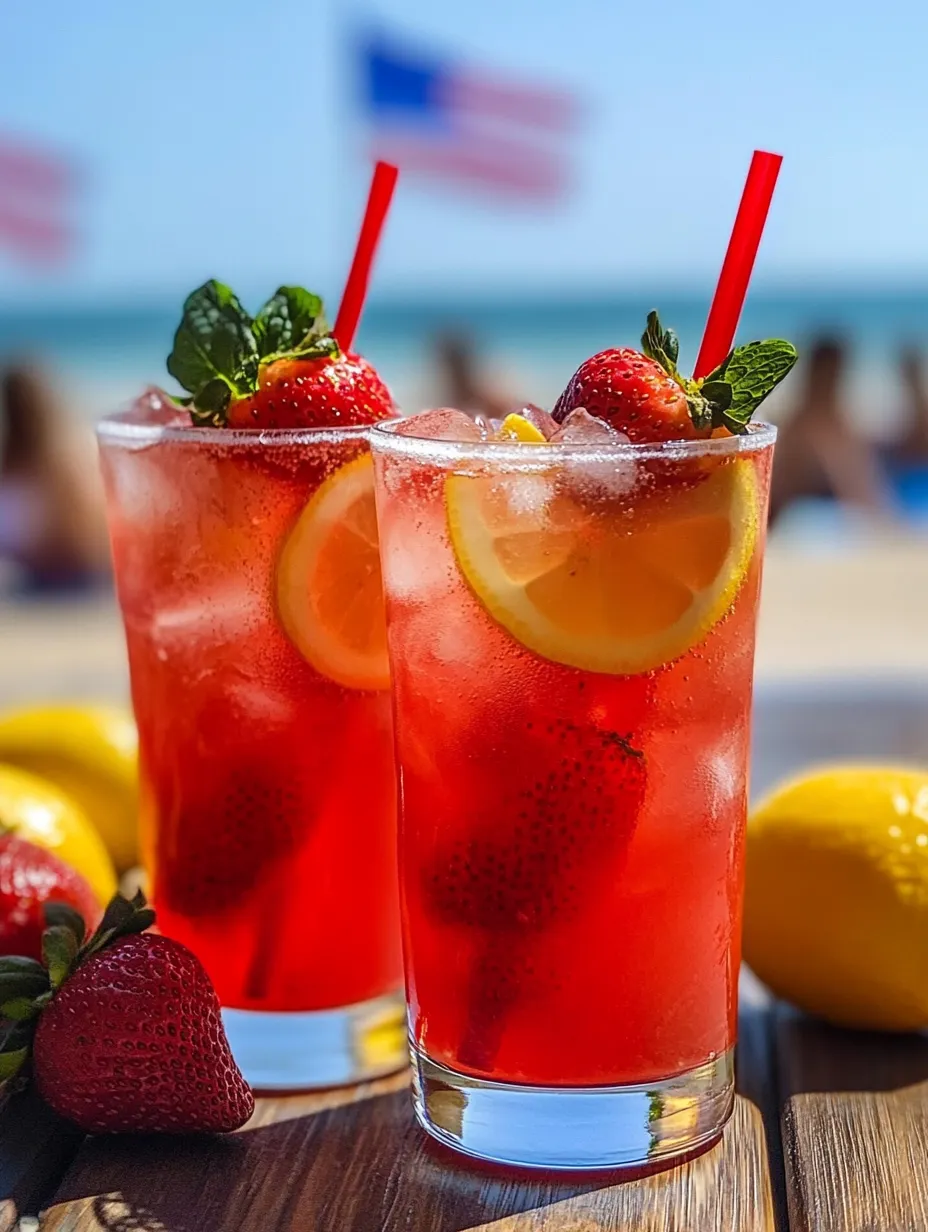 Two glasses of red strawberry lemonade.