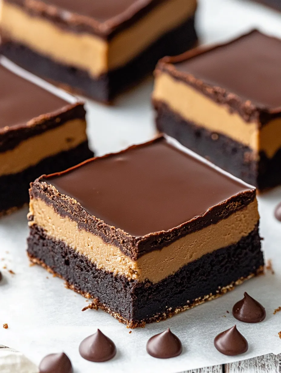 Chocolate treat with a peanut butter layer showing.