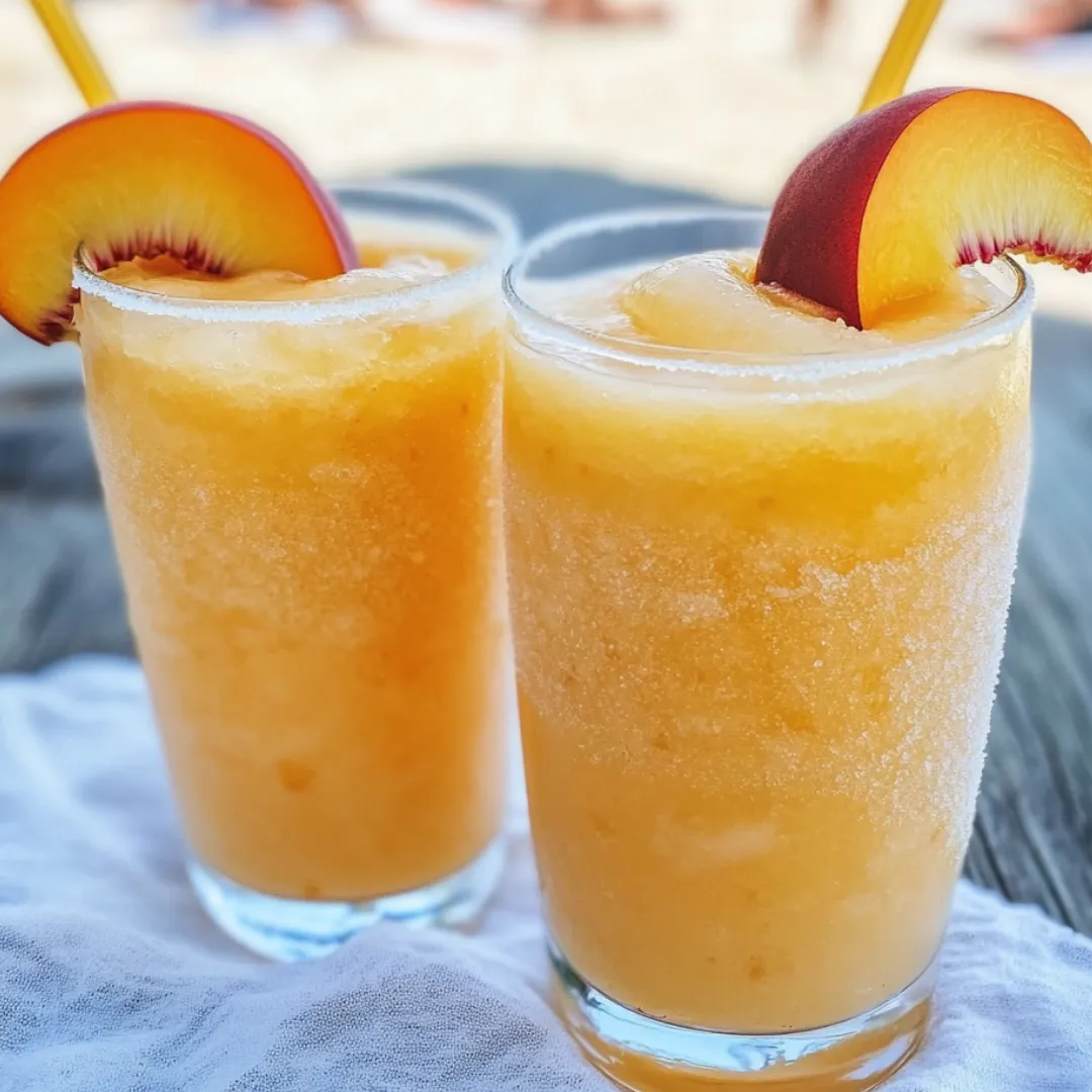 Two glasses topped with apple slices and filled with orange-colored juice.
