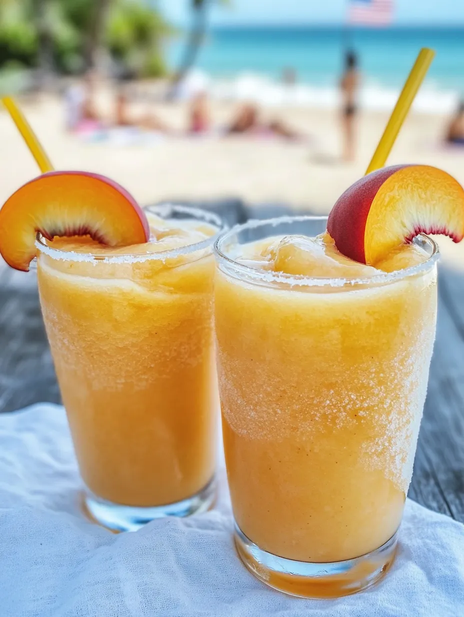 Two glasses filled with frosty orange-colored slush on a table.