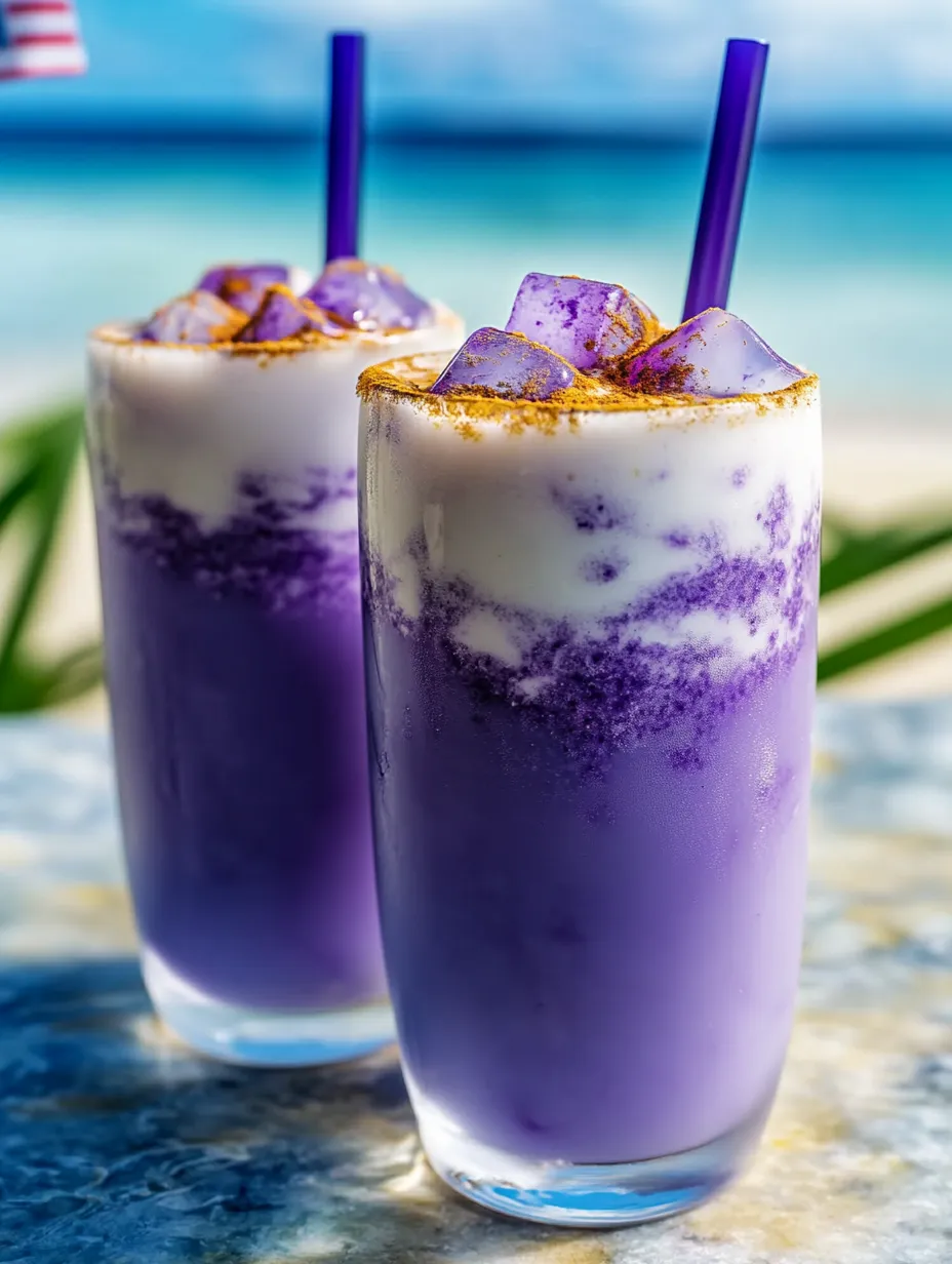 Two glasses loaded with a vivid purple drink.