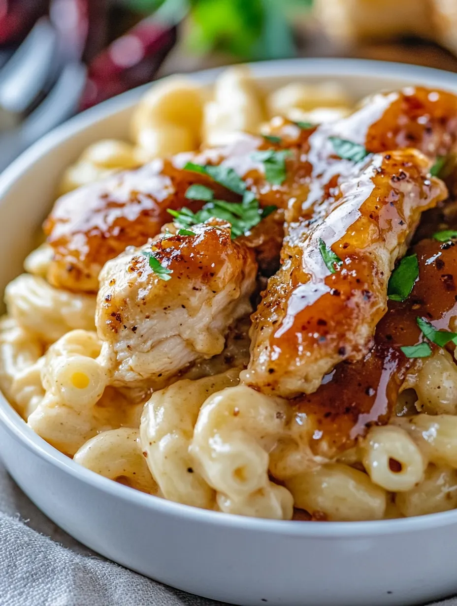 A bowl of food with chicken and macaroni.