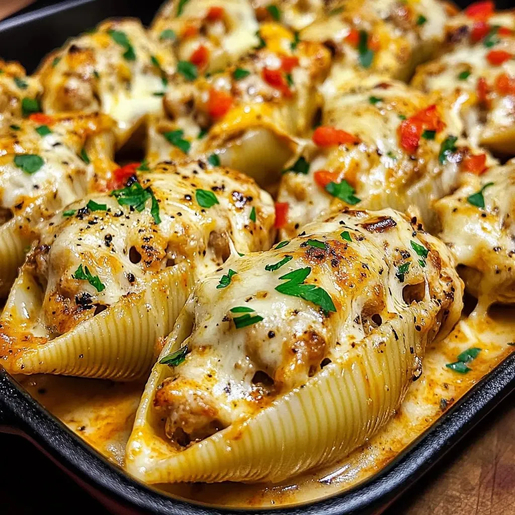 A food-filled pan overflowing with different tasty things.