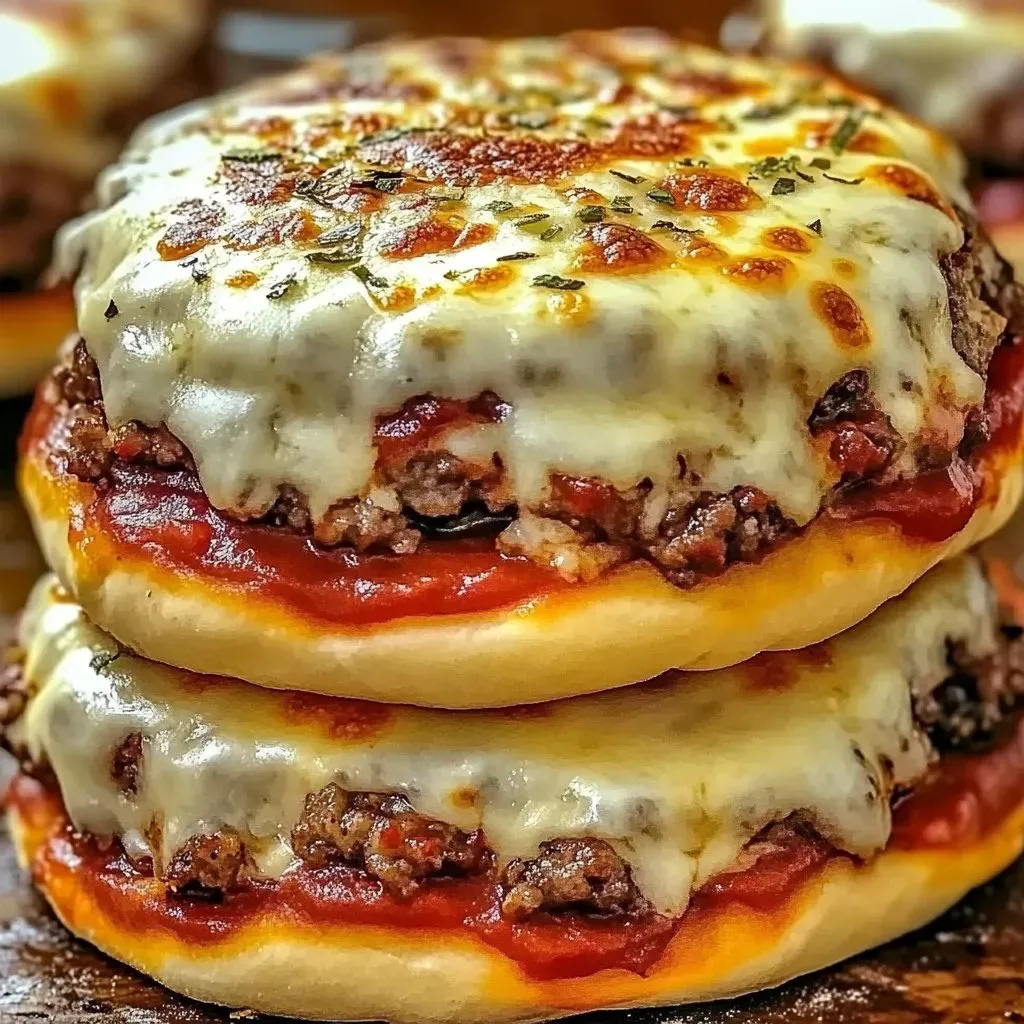 A stack of three pizza sandwiches.