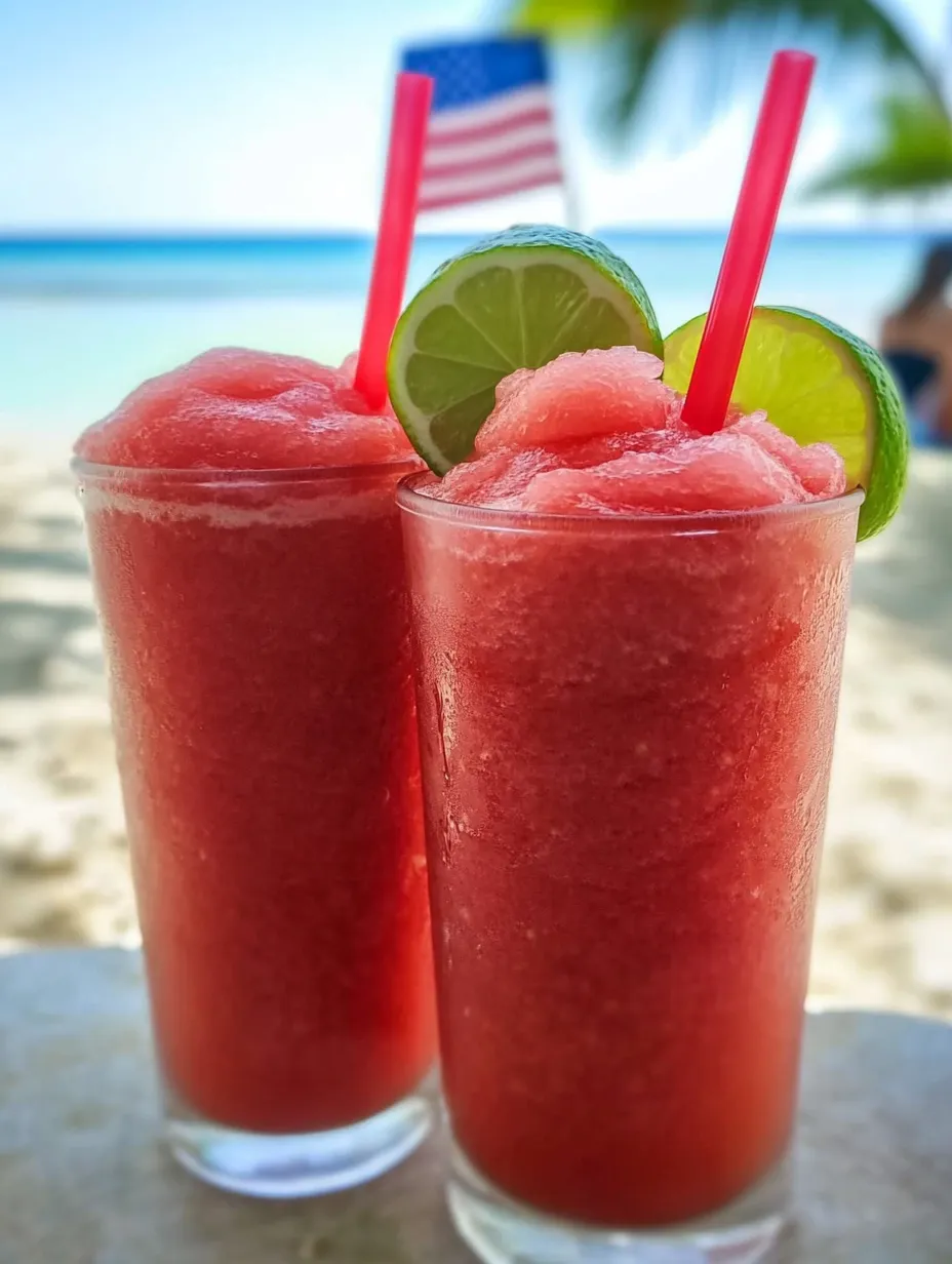 Glasses full of pink slush and fresh lime slices.