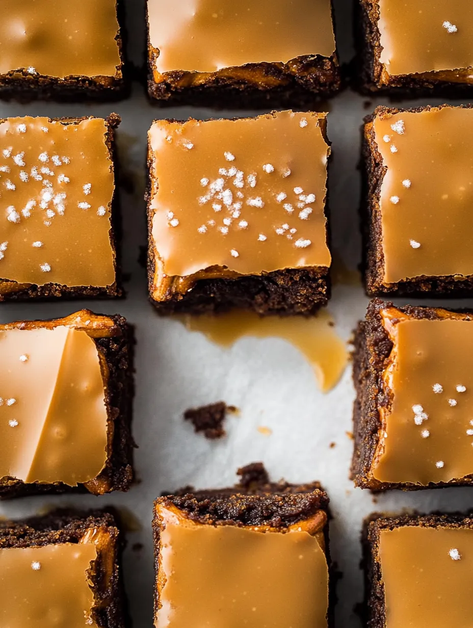 A brownie with caramel poured over it, close up.