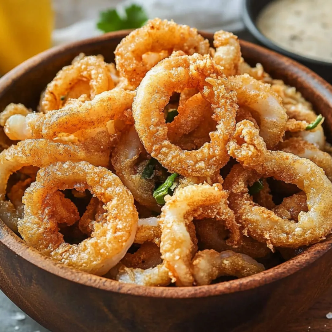 A bowl of fried onion rings.