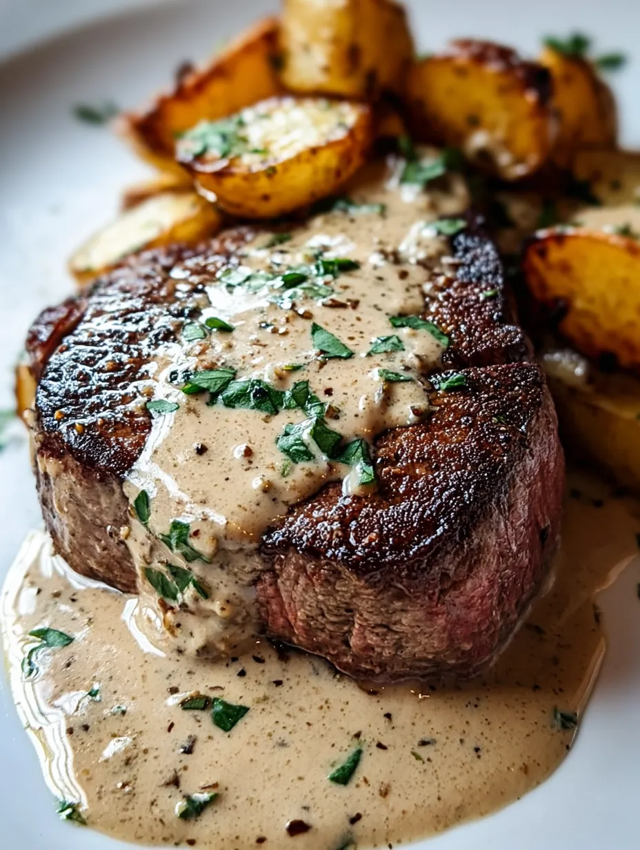 A steak topped with creamy sauce.