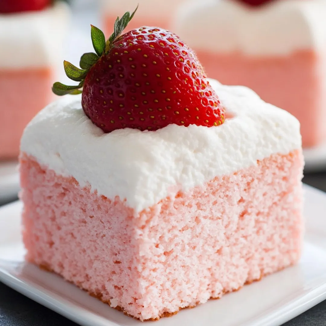 A single cake slice topped with a fresh strawberry.