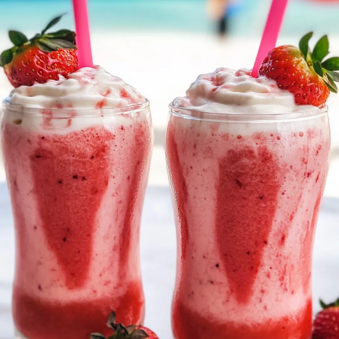 Two glasses of strawberry milk.