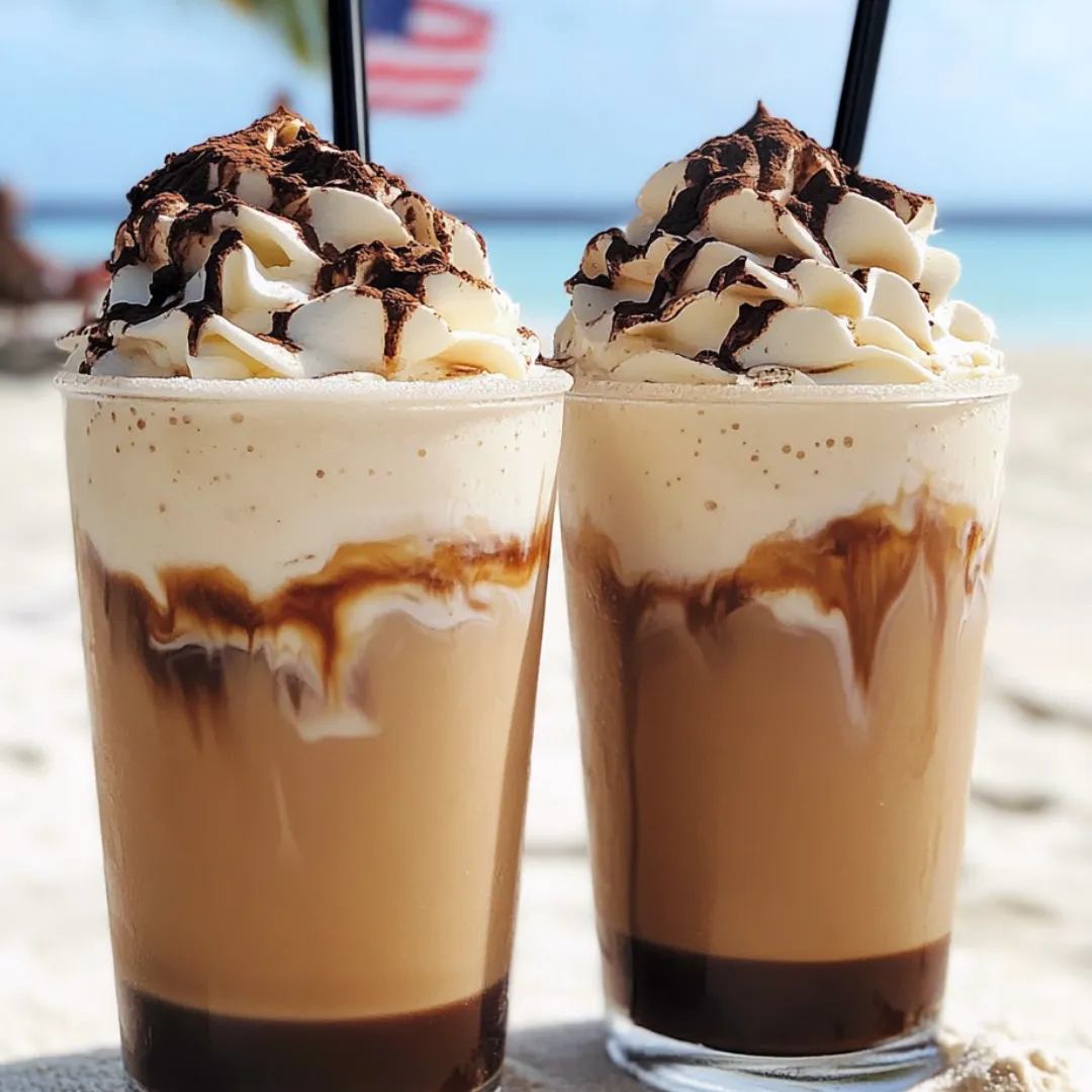 Two chocolatey frappes with whipped cream on top.