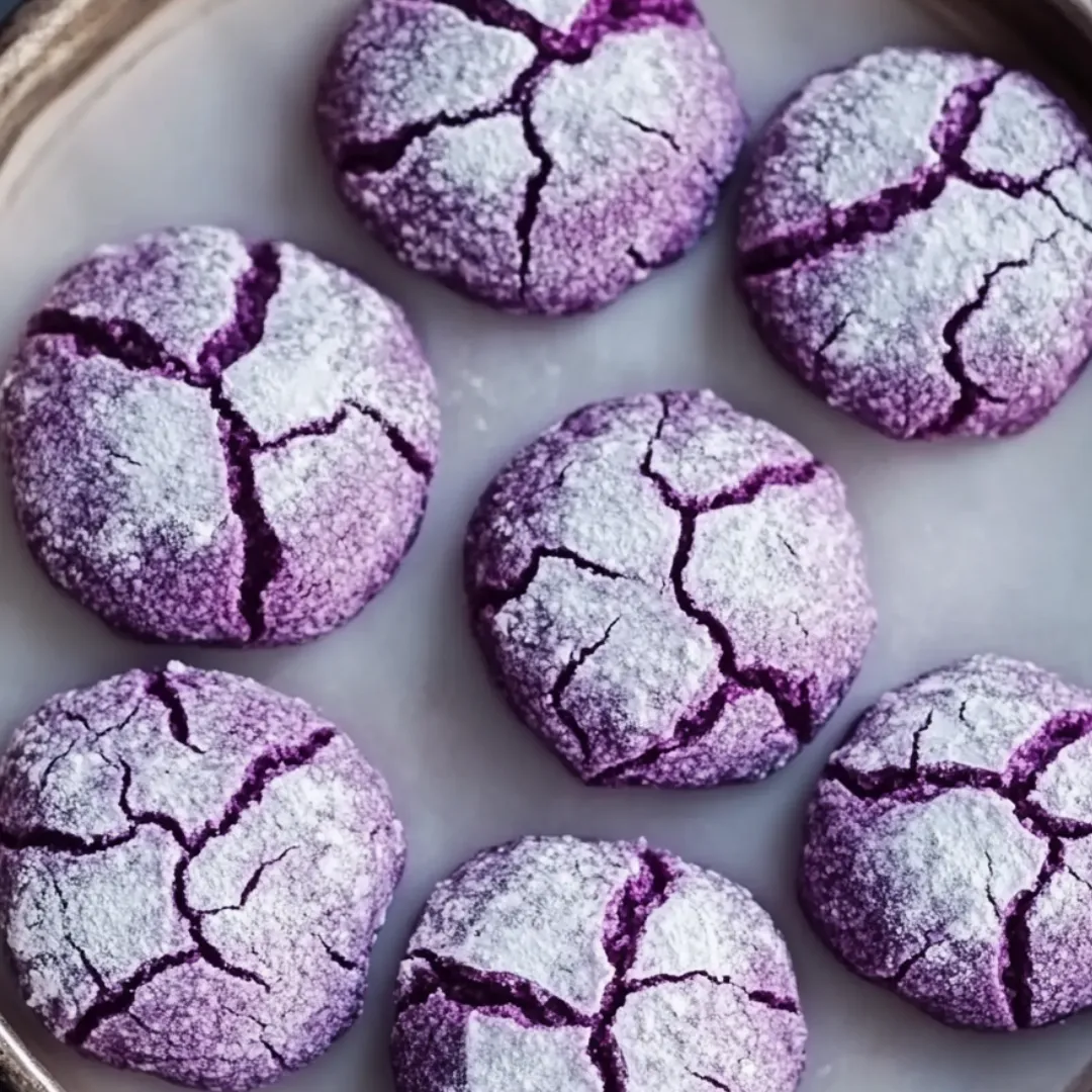 Bright purple cookies dusted with white sugar.