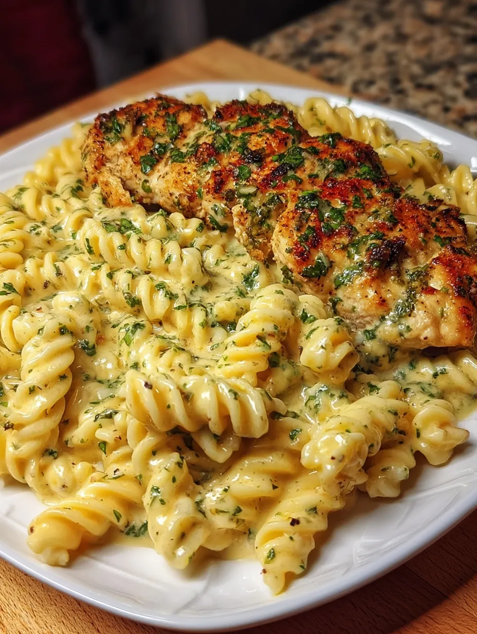 A plate loaded with pasta twists, juicy chicken, and bright broccoli.