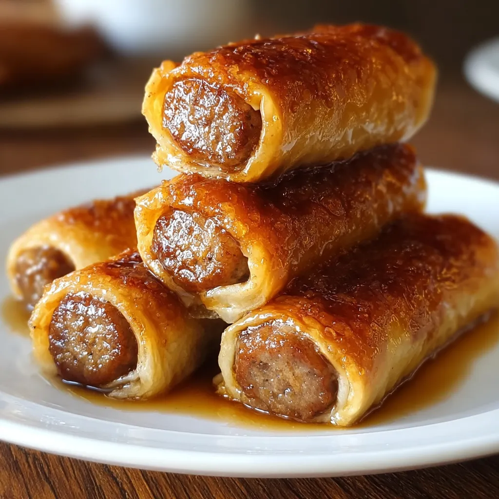 A plate with sausages and a drizzle of syrup.
