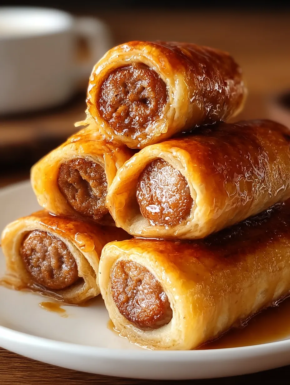 A stack of sausages on a plate.