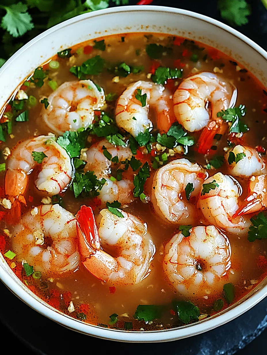 A bowl of shrimp soup with green onions.