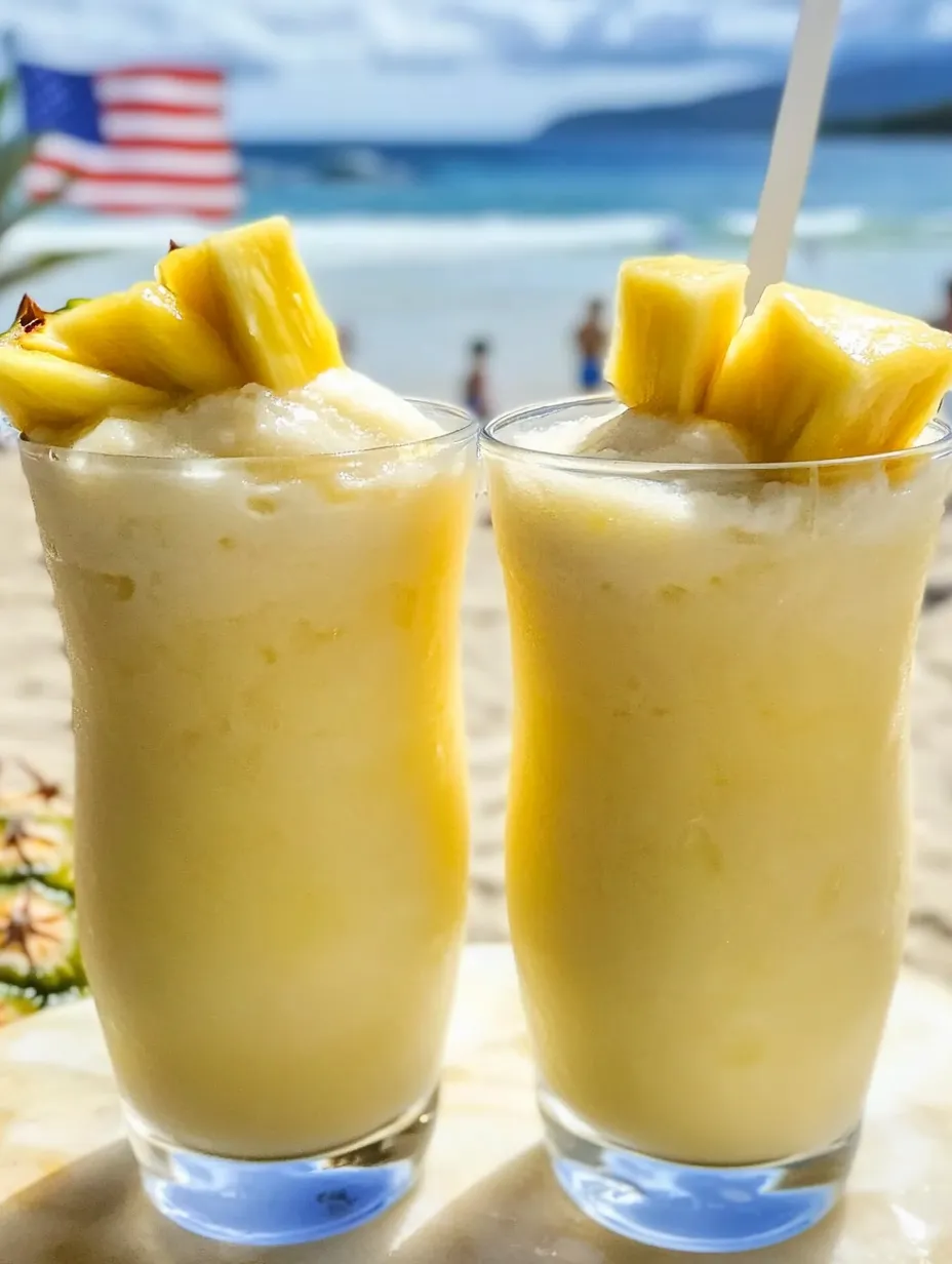 Two glasses of pineapple juice on a table.