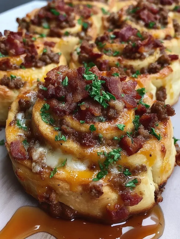 Bacon wrapped meat rolls on a wooden table.