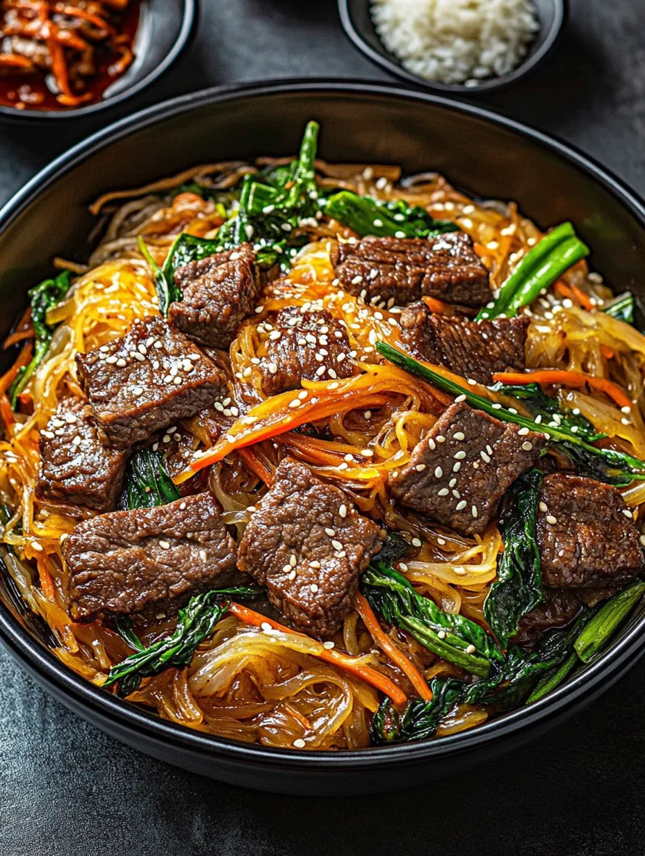 A bowl of noodles topped with beef and vegetables.