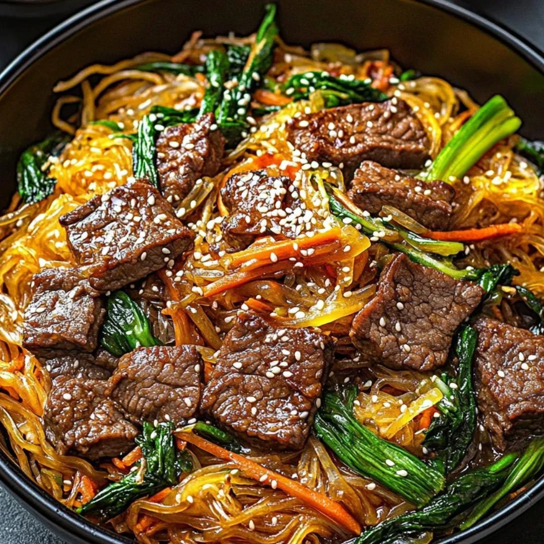 A bowl with noodles, veggies, and beef.