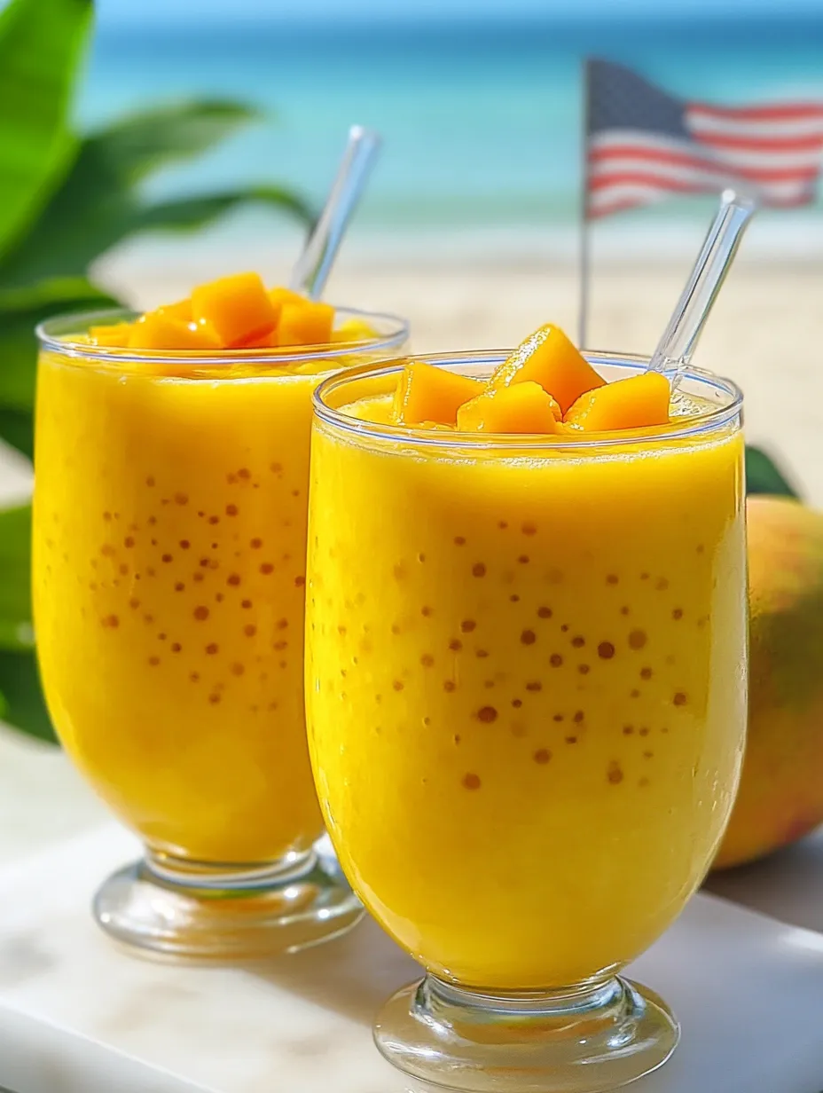 Two glasses of orange juice with fruit in them.
