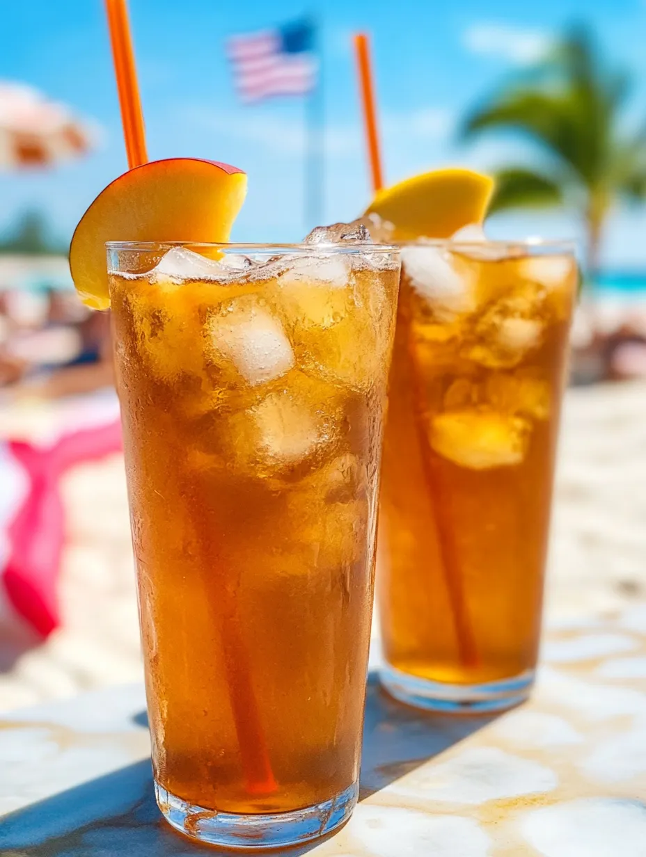 Two glasses of iced tea with slices of apple floating inside.