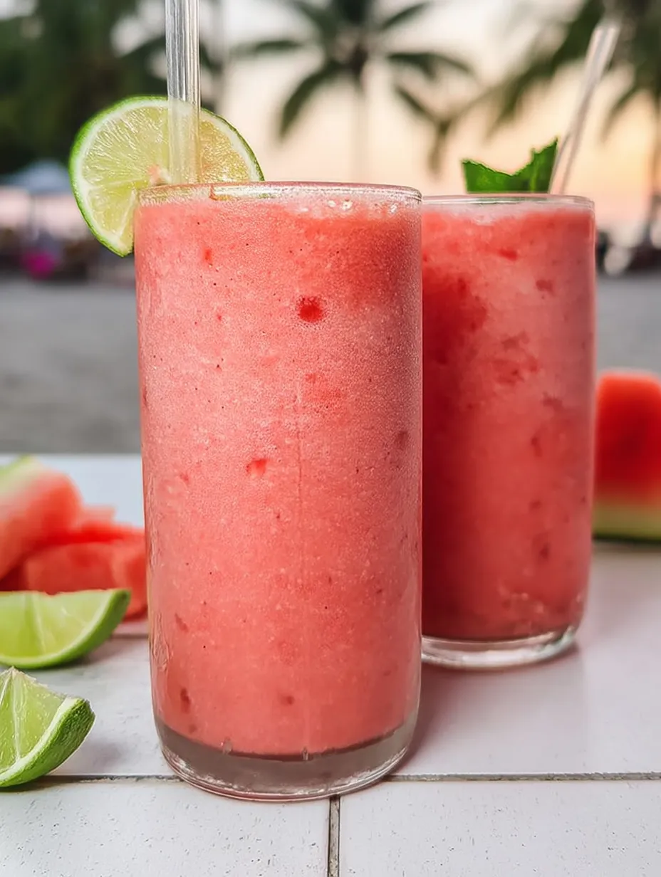 Two glasses of cool pink drinks with lime.