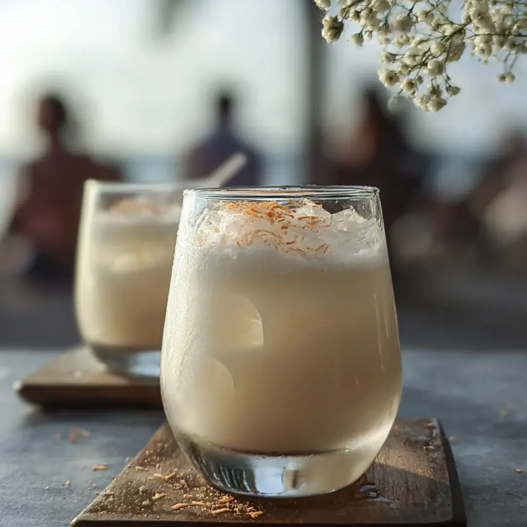 There are two milky drinks with orange sprinkles at the top on a table.