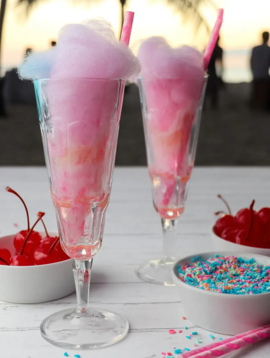 Two glasses with purple and pink cotton candy.