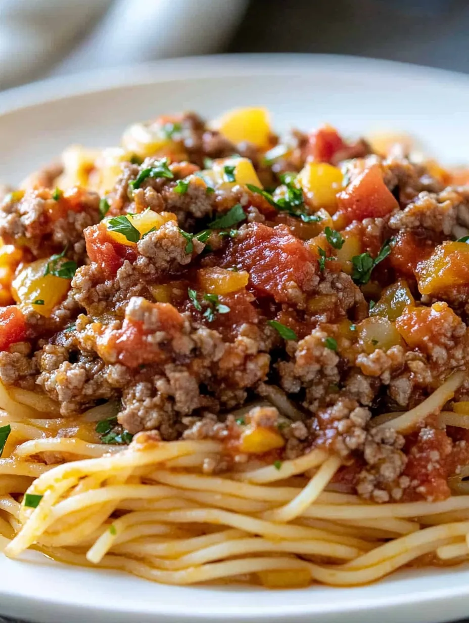A plate of spaghetti with meat sauce.