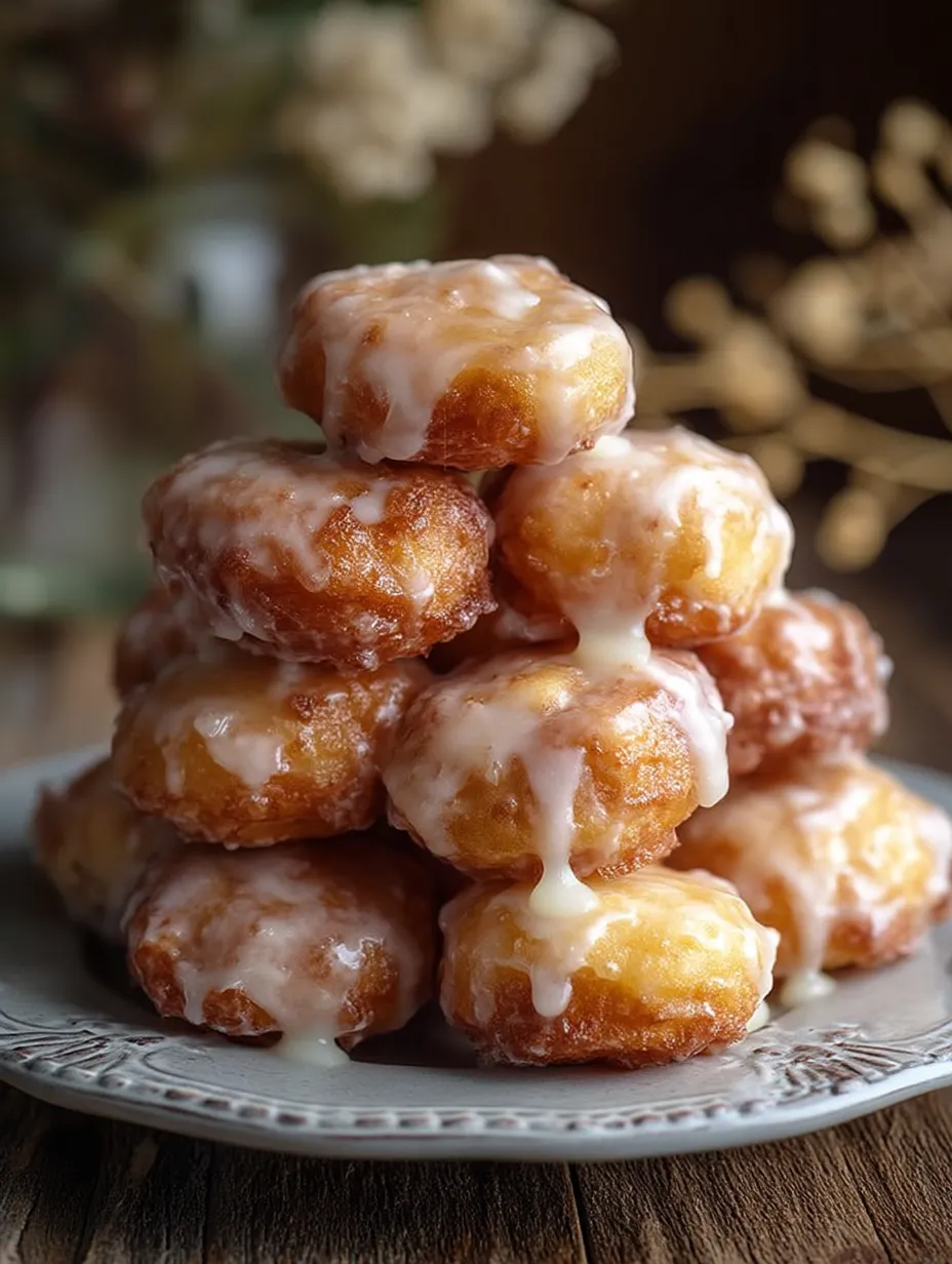 A stack of apple fritter bites with icing.